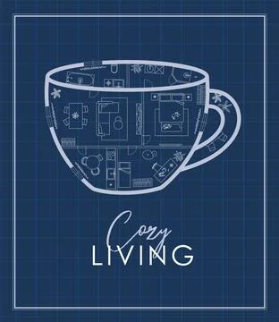 Cup construction drawing blue 스톡 일러스트