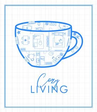 Cup construction drawing Stock Illustration