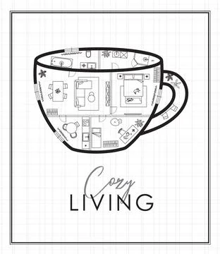Cup construction drawing white Illustrazione stock