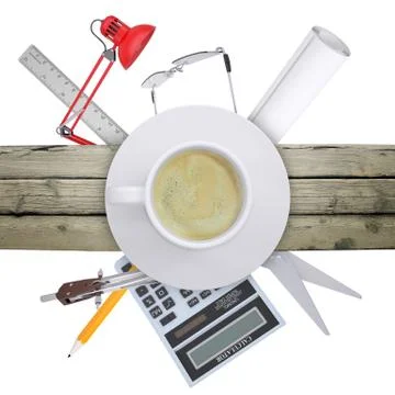 Cup with cooffee on deck Stock Photos