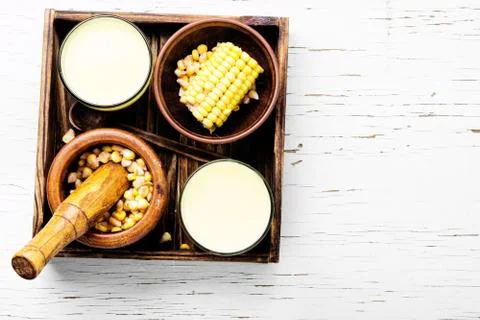 Cup of corn milk Stock Photos