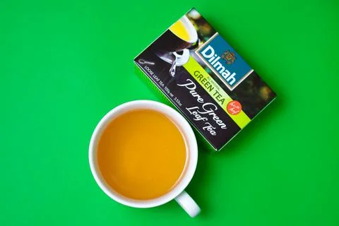 A cup of Dilmah green leaf tea Stock Photos