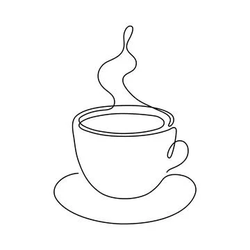 Cup of drink coffee or tea, one single continuous line drawing. Simple abstra Stock Illustration