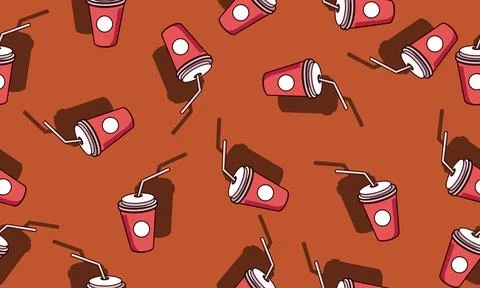 Cup drink pattern seamless on red background. Stock Illustration