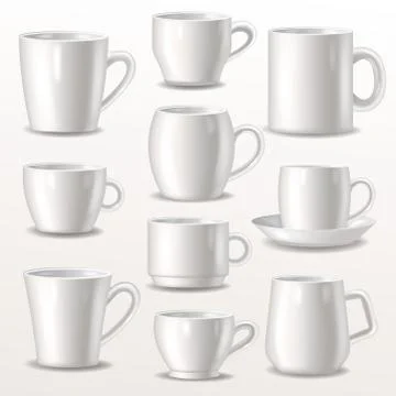 Cup empty mugs for coffee or tea for branding and simple teacup of various Stock Illustration