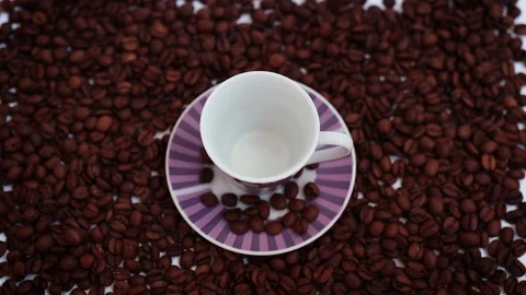 Cup of espresso on a background of coffee beans Stock Footage 115112428