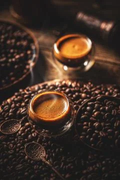 Cup of espresso coffee Stock Photos