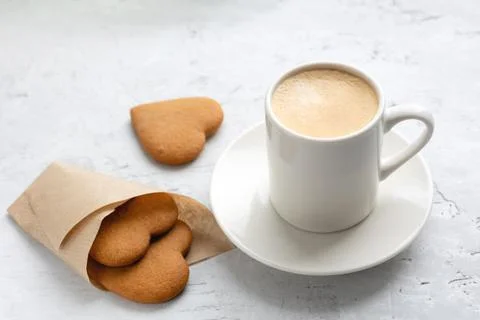 A cup of espresso on a gray background. Stock Photos