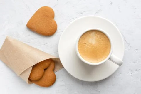 A cup of espresso on a gray background. Stock Photos