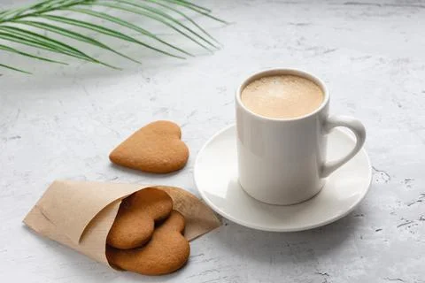 A cup of espresso on a gray background. Stock Photos