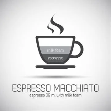 Cup of espresso macchiato, simple vector icons Stock Illustration