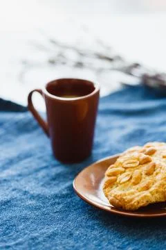 A cup of espresso on a table with cookies Stock Photos