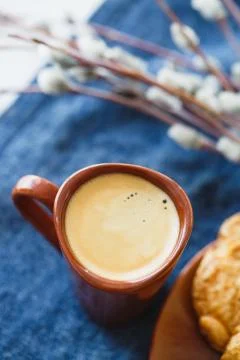 A cup of espresso on a table with cookies Stock Photos