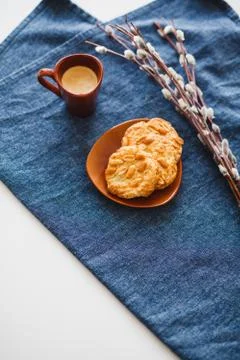 A cup of espresso on a table with cookies Stock Photos