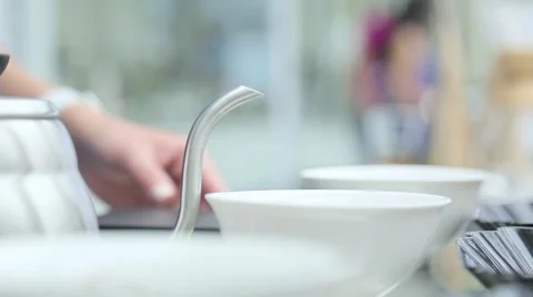 Cup filled with boiling water Stock Footage 63144230