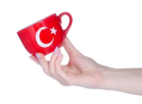Cup with flag Turkey in hand Stock Photos