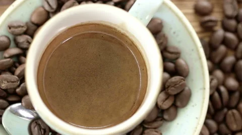 Cup of Fresh Coffee at the Cafe Stock Footage 62395244