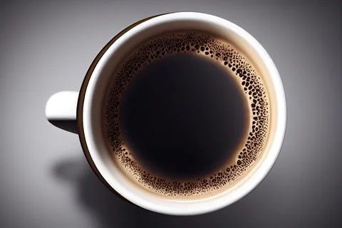 Cup of fresh made coffee served in cup. Morning cup of frothy coffee. Top view Stock Illustration