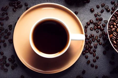 Cup of fresh made coffee served in cup. Morning cup of frothy coffee. Top view Stock Illustration