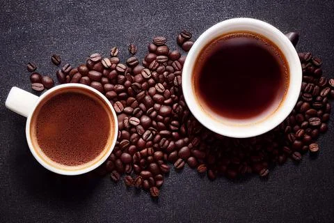 Cup of fresh made coffee served in cup. Morning cup of frothy coffee. Top view Stock Illustration