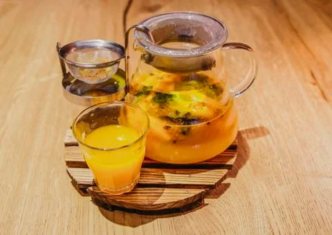 Cup of fruit orange tea Stock Photos