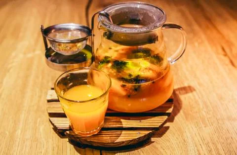 Cup of fruit orange tea Stock Photos