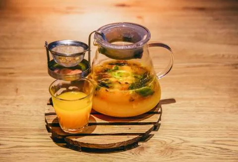 Cup of fruit orange tea Stock Photos