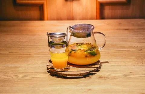 Cup of fruit orange tea Stock Photos