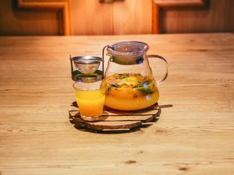 Cup of fruit orange tea Stock Photos
