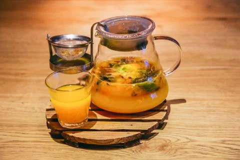 Cup of fruit orange tea Stock Photos