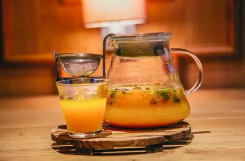 Cup of fruit orange tea Stock Photos