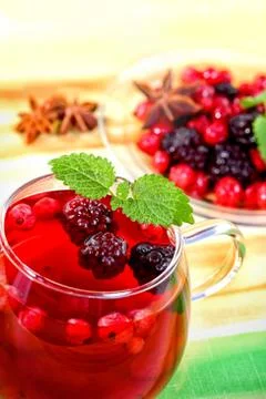 Cup of fruit tea close up shoot Stock Photos
