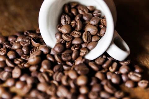 Cup full of coffee beans Foto stock