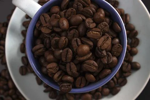 Cup full of coffee beans Stock Photos