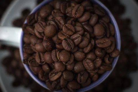 Cup full of coffee beans Stock Photos