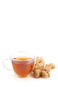 A Cup of Ginger Root Tea on a White Background Stock Photos