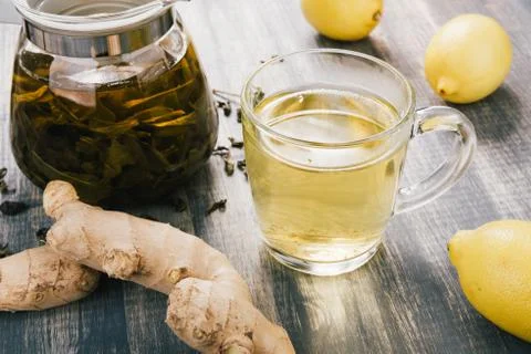 Cup of Ginger tea with lemon. Stock Photos
