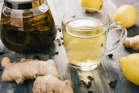 Cup of Ginger tea with lemon. Foto stock