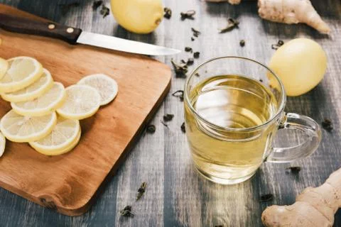 Cup of Ginger tea with lemon. Stock Photos