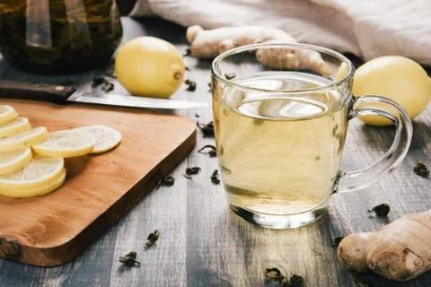 Cup of Ginger tea with lemon. Stock Photos
