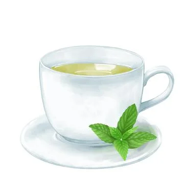 Cup of green tea and mint leaf illustration. Stock Illustration