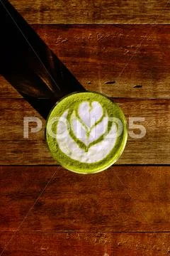 A cup of green tea matcha latte Stock Photos
