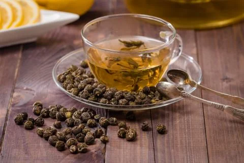 Cup with green tea Stock Photos