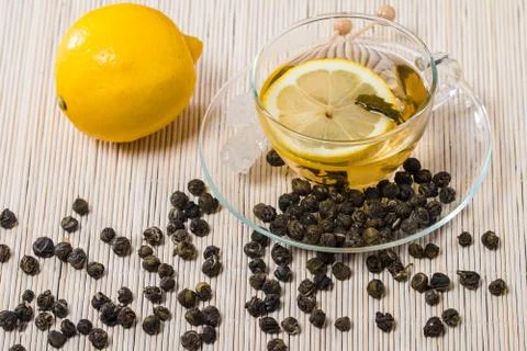 Cup of green tea with Stock Photos