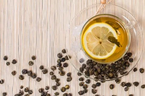 Cup of green tea with Stock Photos