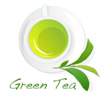 Cup of green tea with tea leaves Stock Illustration