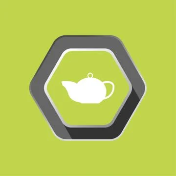 Cup of green teapot isolated hexagonal icon with shadow on the gray backgroun Stock Illustration