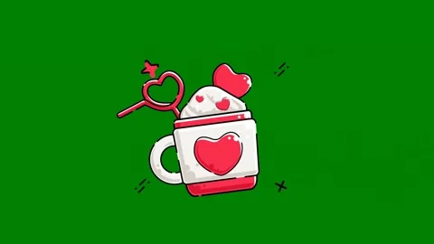 Cup heart top green screen animated chromakey background motion figure Video stock 314066826