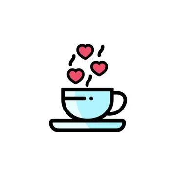 Cup with hearts icon flat. Romantic Coffee cup. Love stories symbol. Valentin Stock Illustration