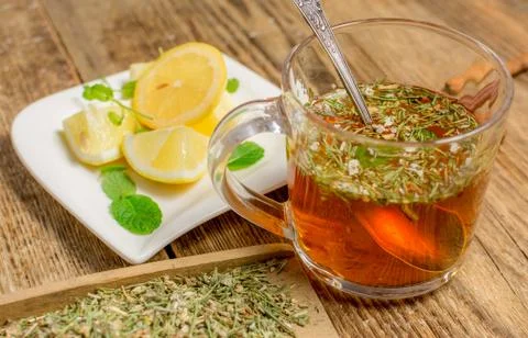 Cup of herbal tea Stock Photos